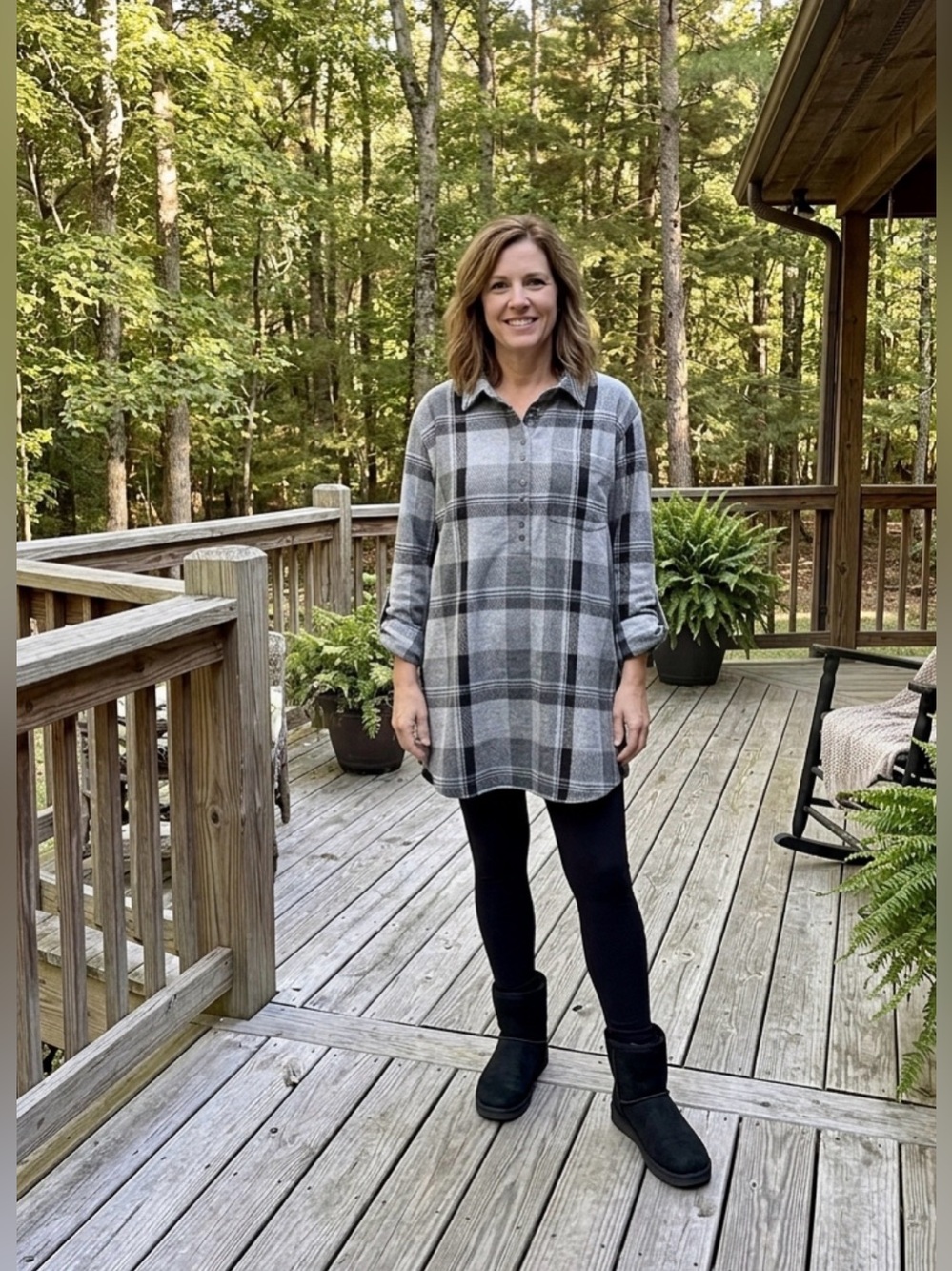 Soft Surroundings Gray Black Flannel Mad About Plaid Tunic Long Sleeve XL Top